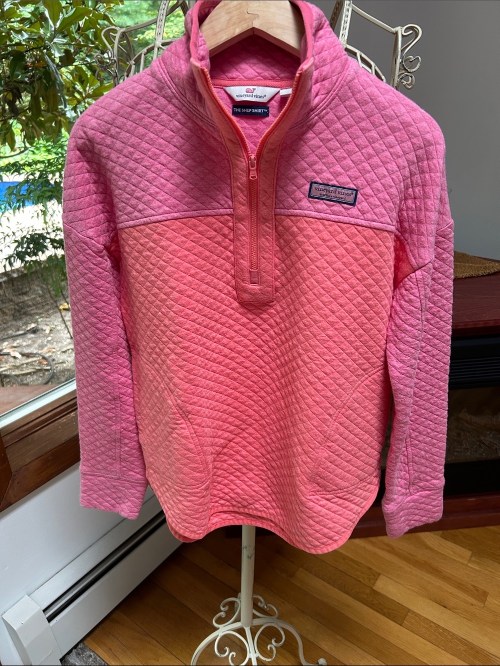 Vineyard Vines Girls' Coral-Pink Quilted Half-Zip Pullover
